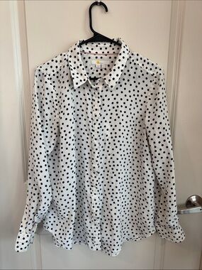Boden White Button-Down Blouse with Black Polka Dots